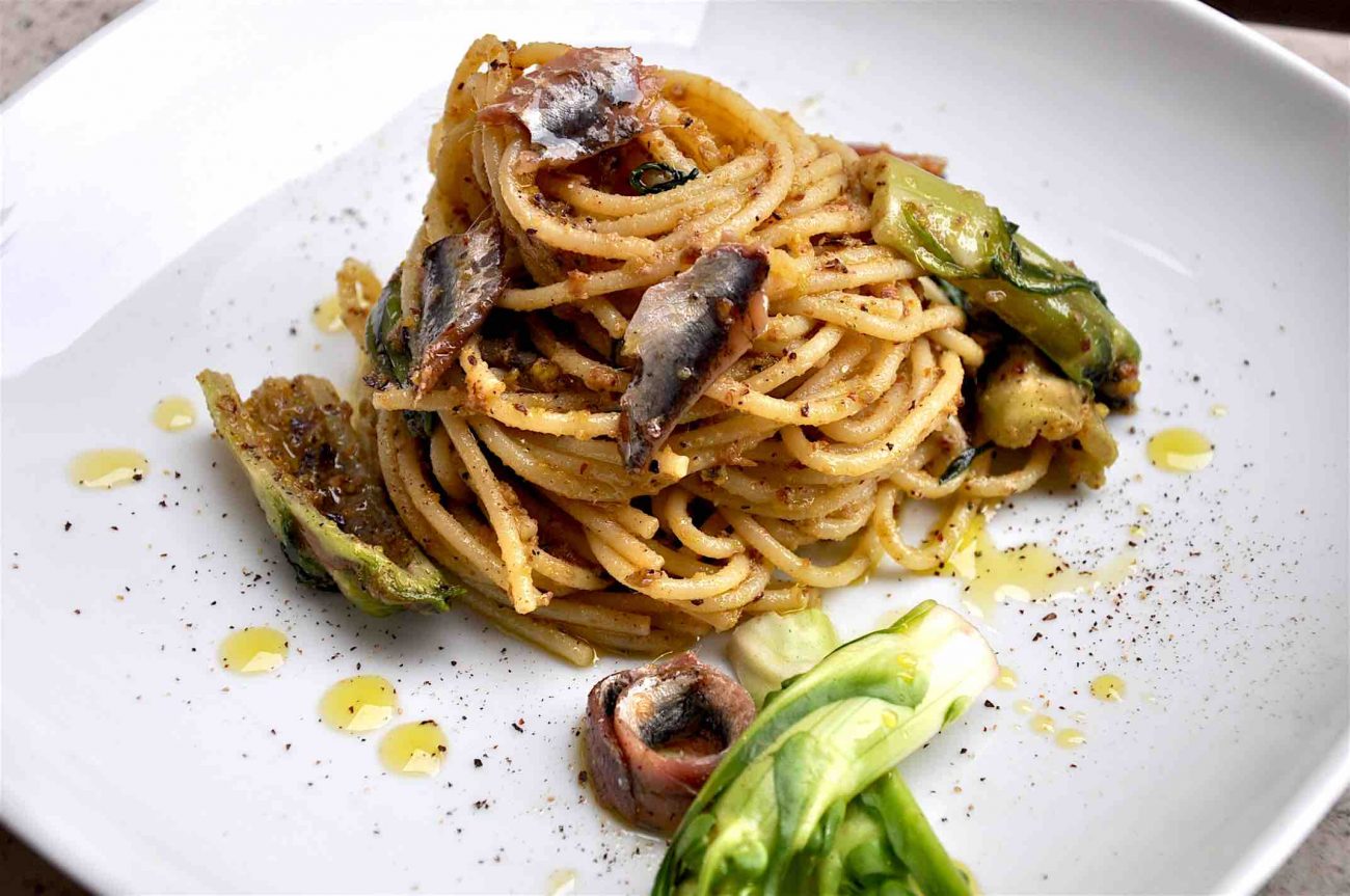 Spaghetti con puntarelle